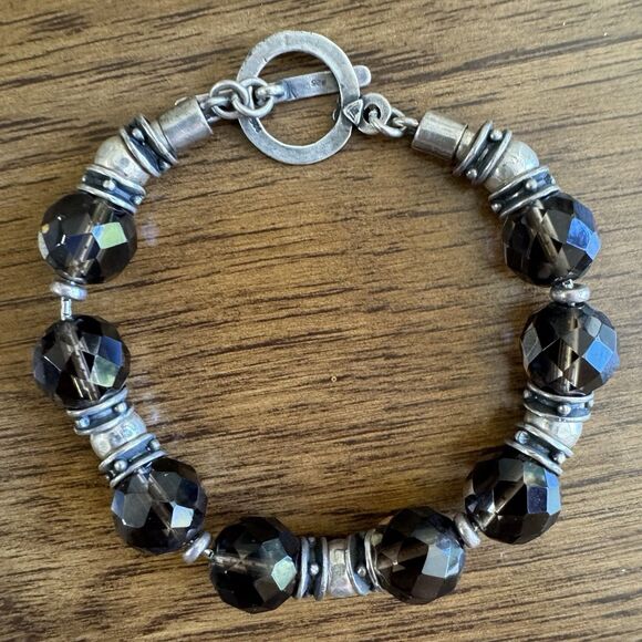 Vintage SILPADA Sterling Silver Faceted Smoky Quartz Bracelet Chunky Beaded RARE - Picture 3 of 16